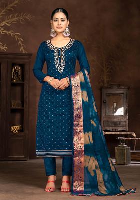 Blue Hand Embroidered Modal Butti Kurta Set
