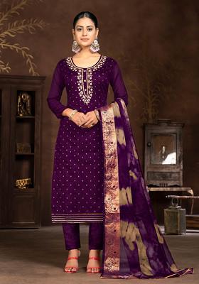 Purple Hand Embroidered Modal Butti Kurta Set