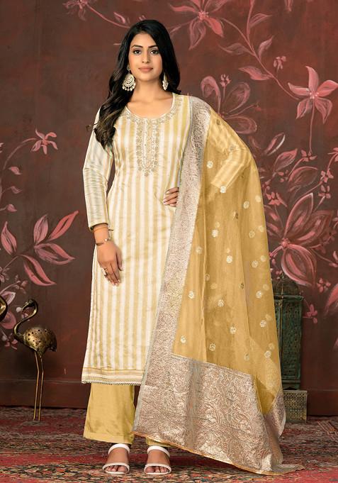 Yellow Hand Embroidered Cotton Kurta Set