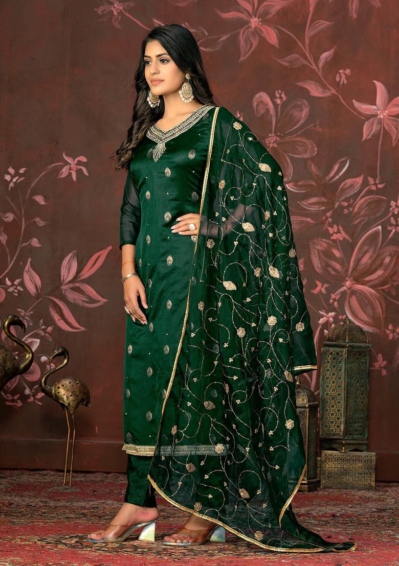 Green Hand Embroidered Organza Kurta Set
