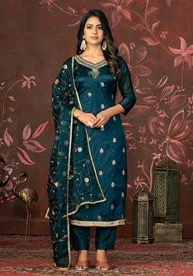 Blue Hand Embroidered Organza Kurta Set