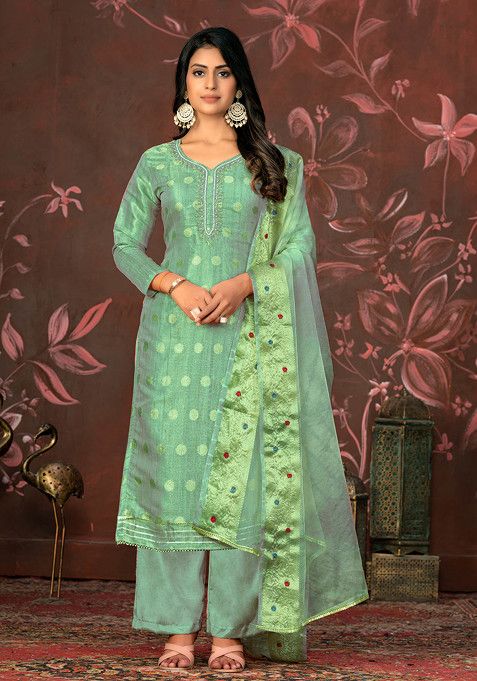 Green Hand Embroidered Modal Butti Kurta Set