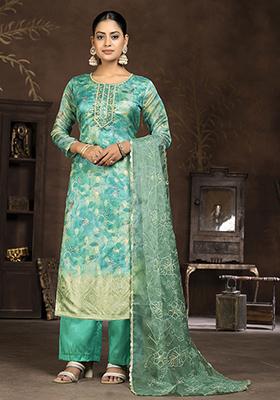 Blue Hand Embroidered Organza Kurta Set
