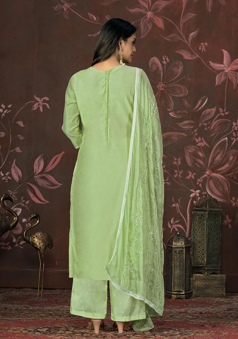 Green Hand Embroidered Modal Butti Kurta Set