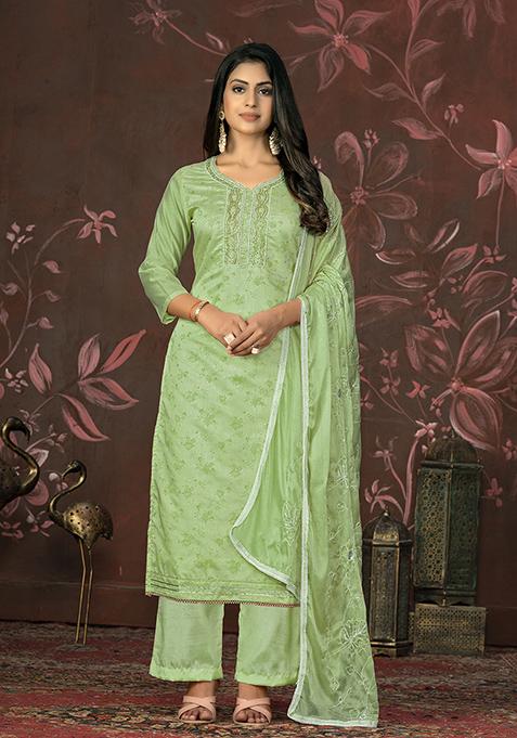 Green Hand Embroidered Modal Butti Kurta Set