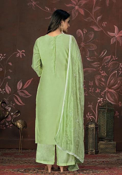 Green Hand Embroidered Modal Butti Kurta Set