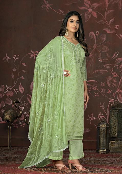 Green Hand Embroidered Modal Butti Kurta Set