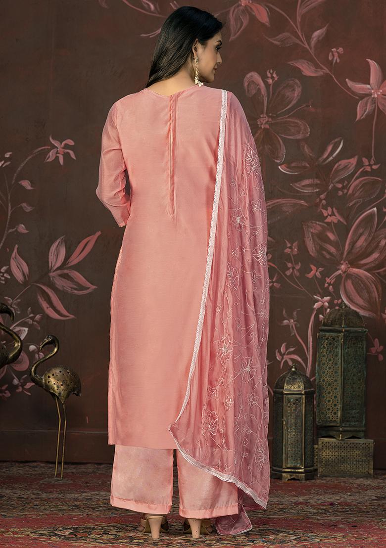 Pink Hand Embroidered Modal Butti Kurta Set