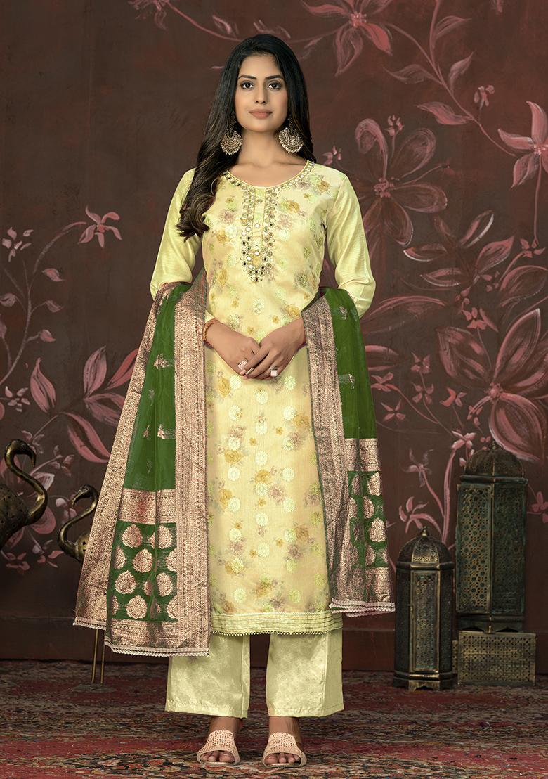 Yellow Hand Embroidered Modal Butti Kurta Set