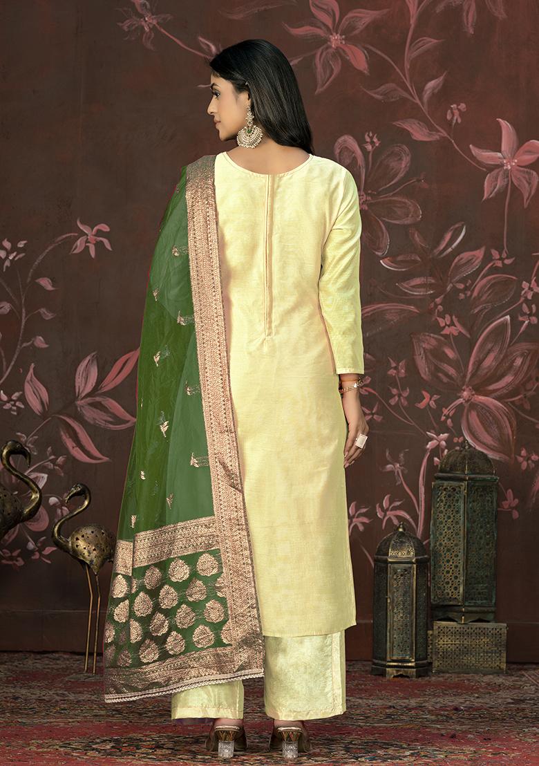 Yellow Hand Embroidered Modal Butti Kurta Set