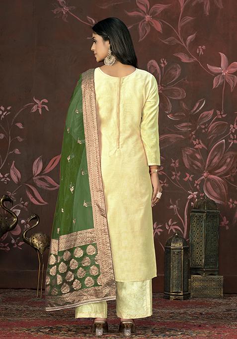 Yellow Hand Embroidered Modal Butti Kurta Set