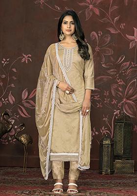 Beige Hand Embroidered Modal Butti Kurta Set