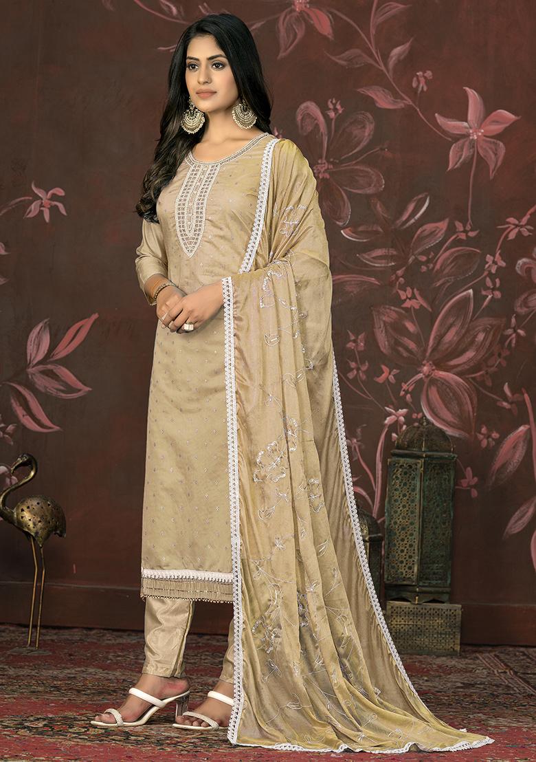 Beige Hand Embroidered Modal Butti Kurta Set