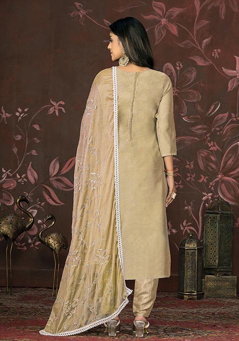 Beige Hand Embroidered Modal Butti Kurta Set