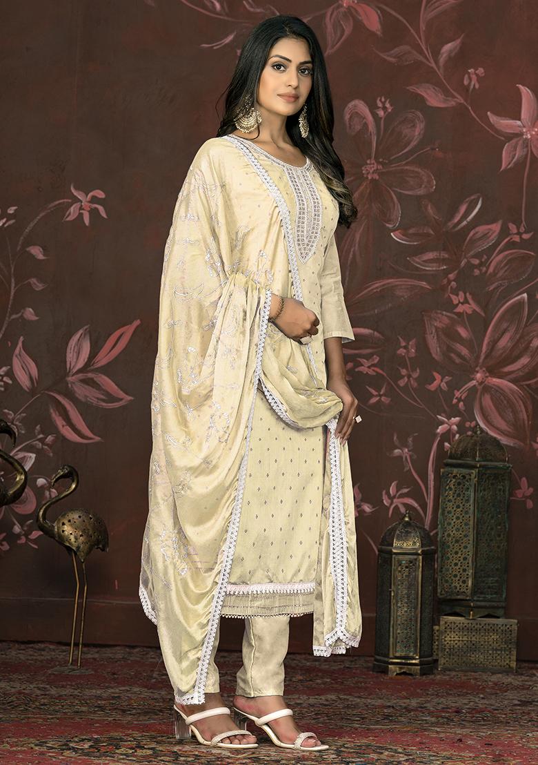 Cream Hand Embroidered Modal Butti Kurta Set