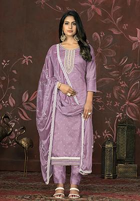 Purple Hand Embroidered Modal Butti Kurta Set