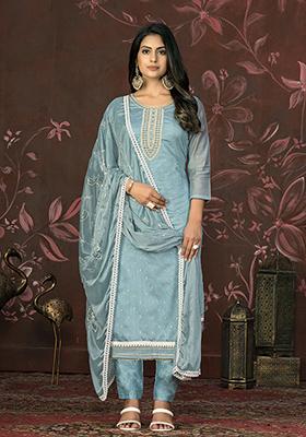 Blue Hand Embroidered Modal Butti Kurta Set