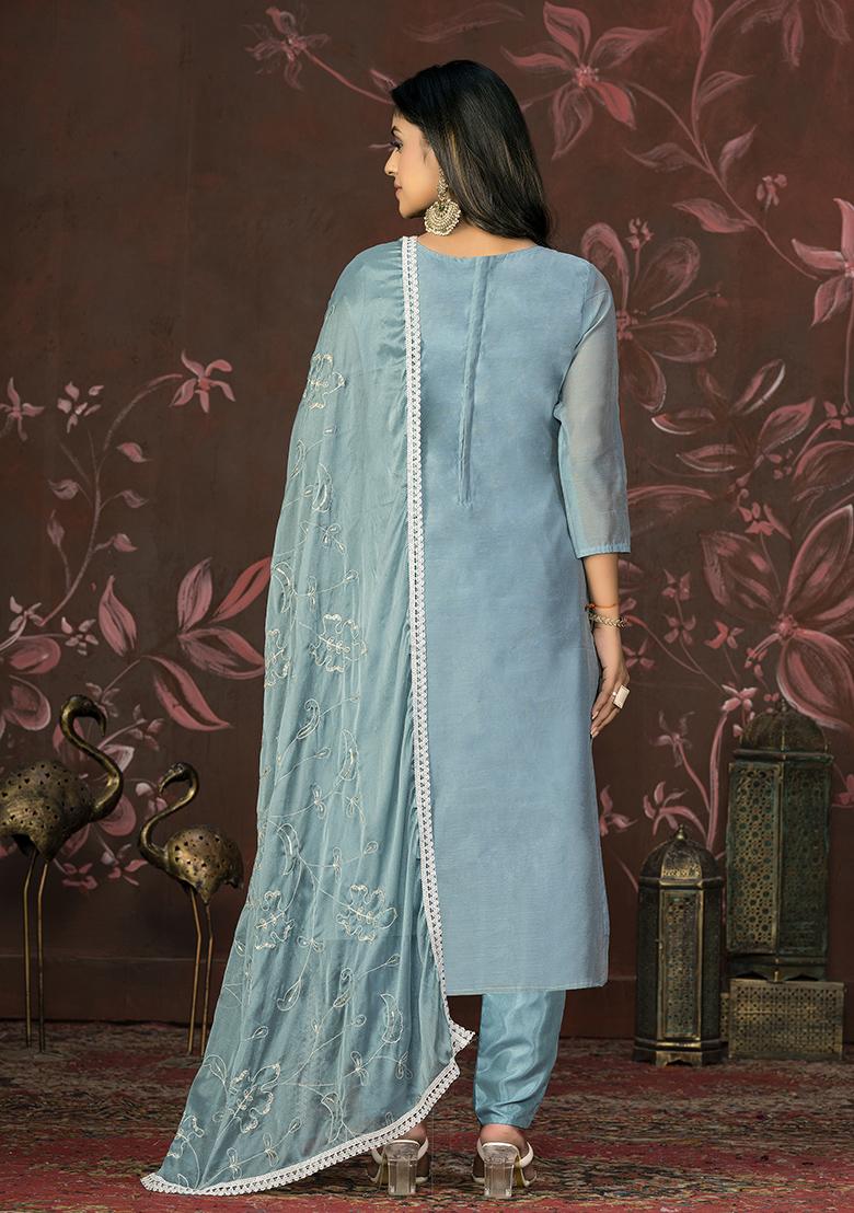 Blue Hand Embroidered Modal Butti Kurta Set