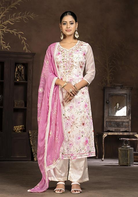 Cream Hand Embroidered Modal Butti Kurta Set