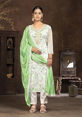 Cream Hand Embroidered Modal Butti Kurta Set
