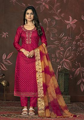 Pink Hand Embroidered Modal Butti Kurta Set