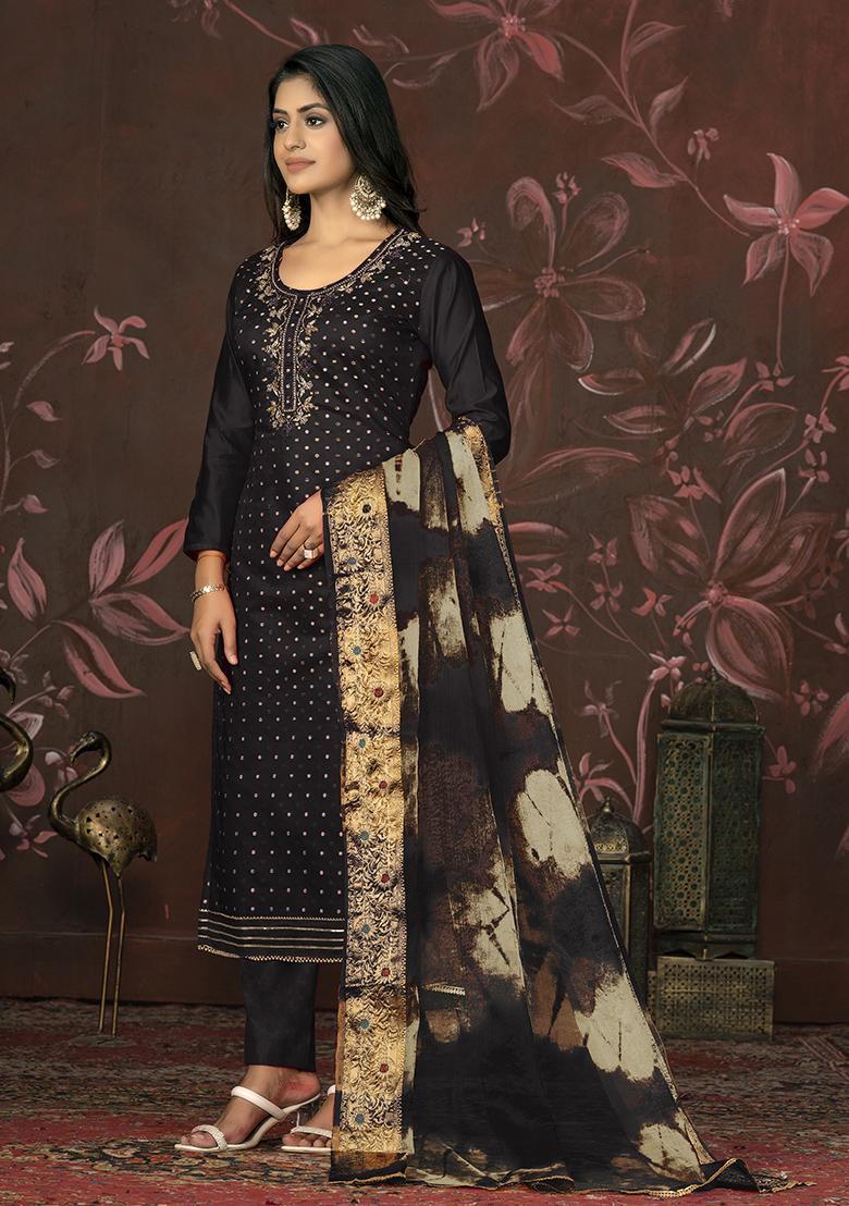 Black Hand Embroidered Modal Butti Kurta Set