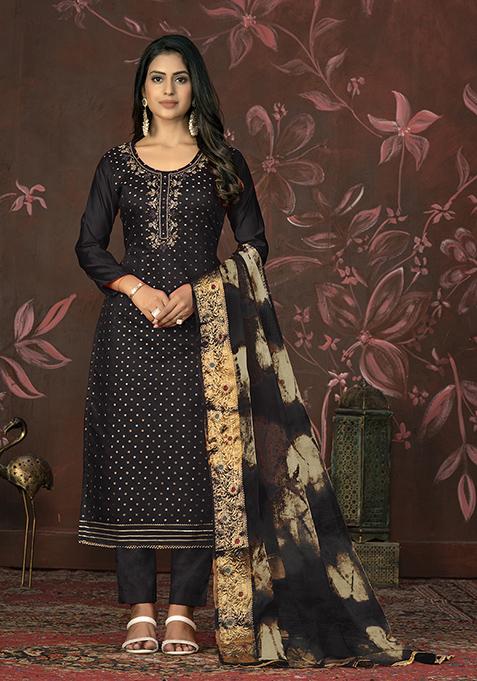 Black Hand Embroidered Modal Butti Kurta Set