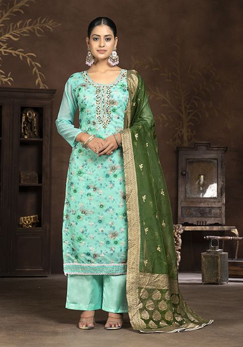 Blue Hand Embroidered Art Silk Kurta Set