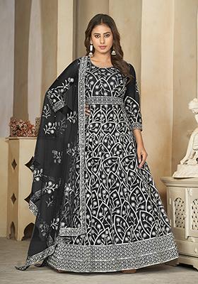 Black Embroidered Net Anarkali Kurta Set