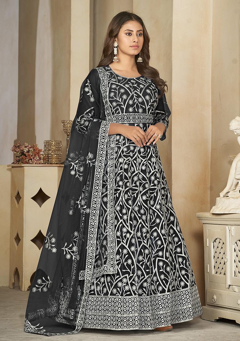 Black Embroidered Net Anarkali Kurta Set