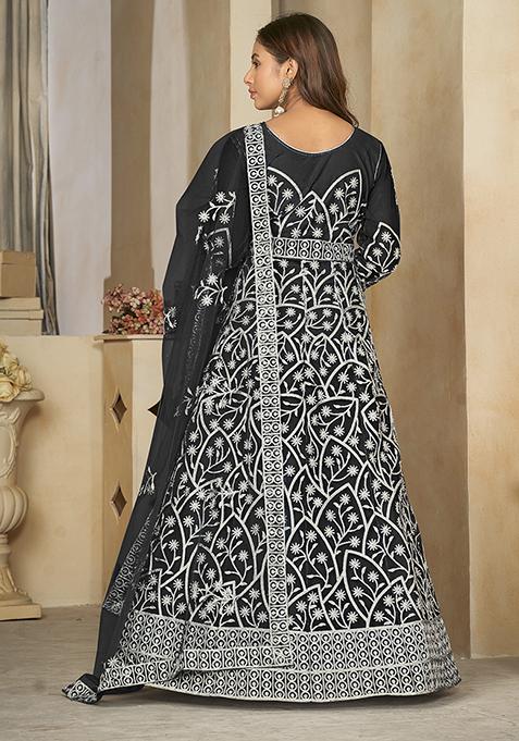 Black Embroidered Net Anarkali Kurta Set