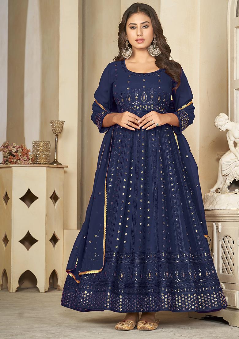 Blue Embroidered Georgette Anarkali Kurta Set