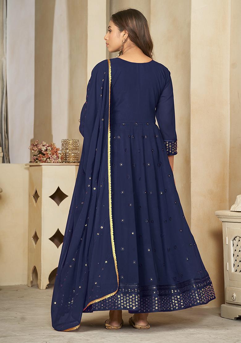 Blue Embroidered Georgette Anarkali Kurta Set