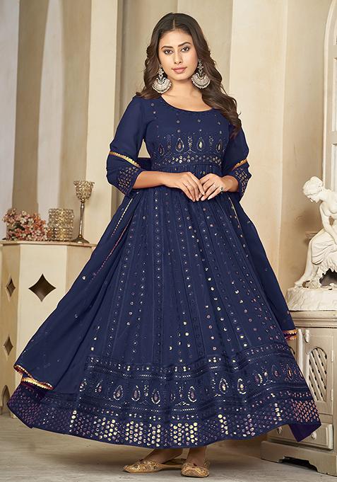 Blue Embroidered Georgette Anarkali Kurta Set