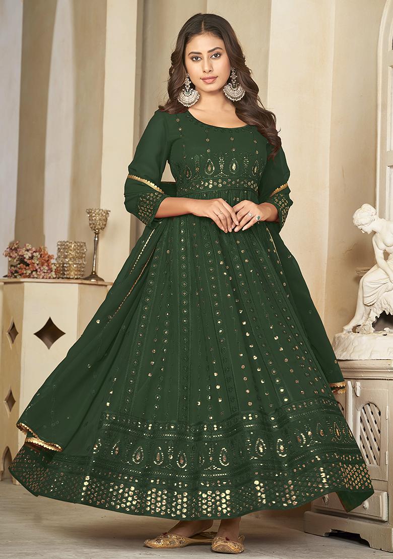 Green Embroidered Georgette Anarkali Kurta Set