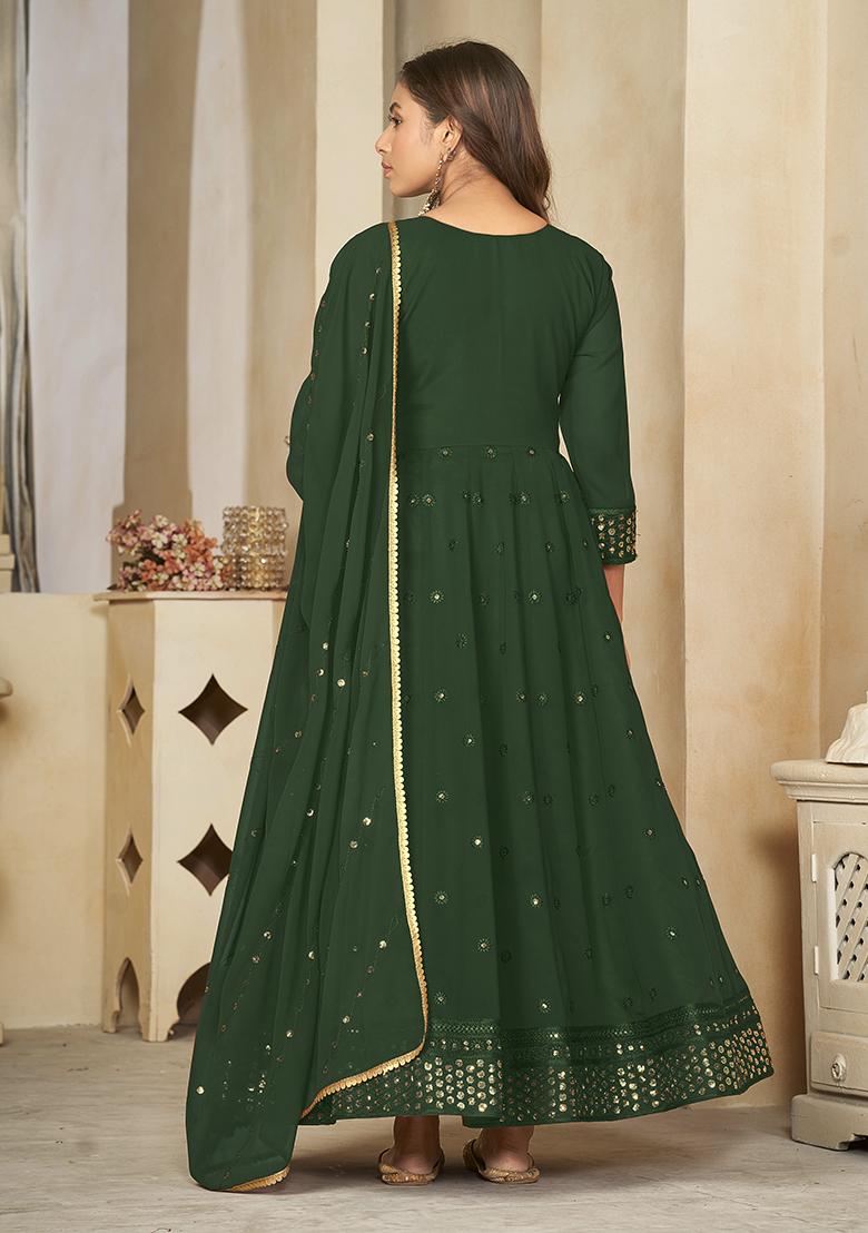 Green Embroidered Georgette Anarkali Kurta Set