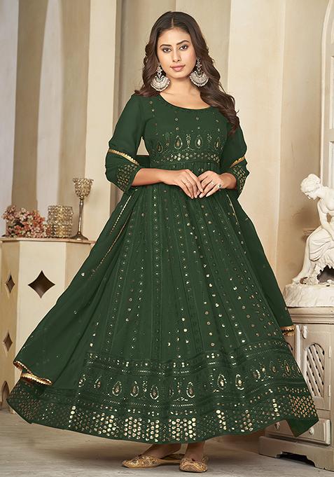 Green Embroidered Georgette Anarkali Kurta Set