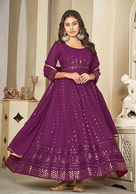 Purple Embroidered Georgette Anarkali Kurta Set