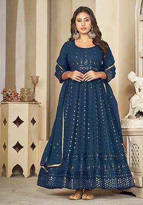Rama Blue Embroidered Georgette Anarkali Kurta Set