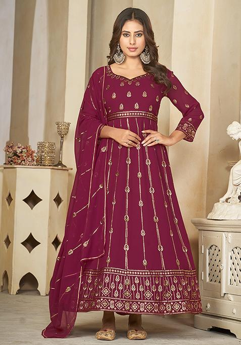 Pink Embroidered Georgette Anarkali Kurta Set