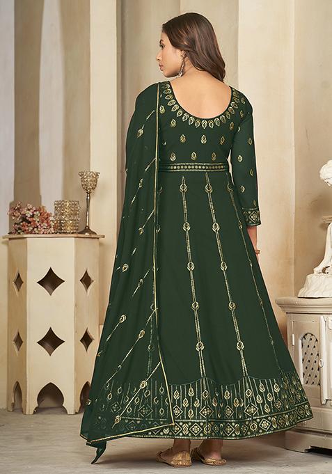 Green Embroidered Georgette Anarkali Kurta Set