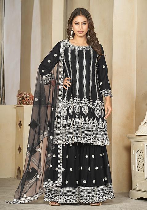 Black Embroidered Georgette Anarkali Kurta Set