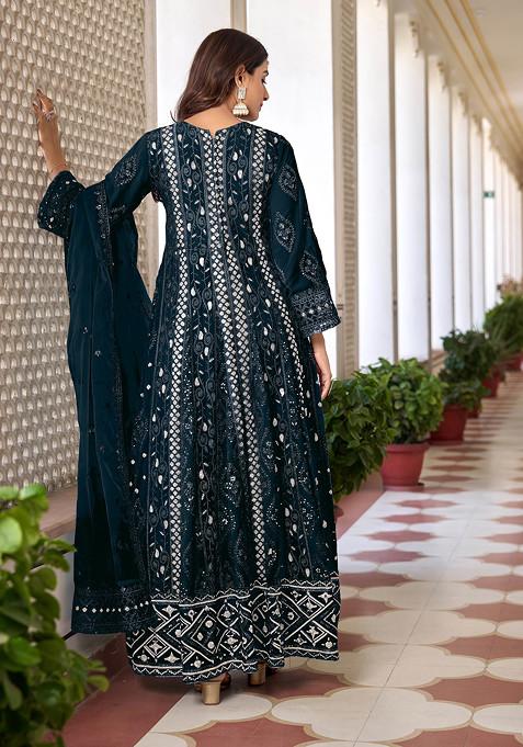 Blue Thread Embroidered kurta Set