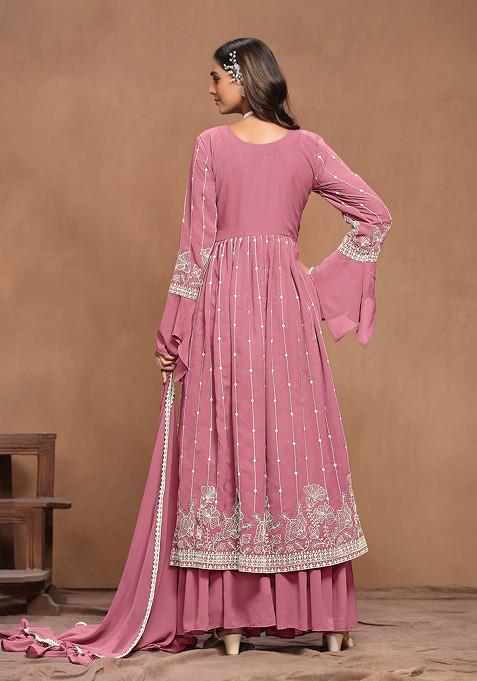 Mahamaya Pink Georgette Middle Slit Kurti Set