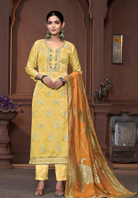 Yellow Hand Embroidered Modal Kurta Set