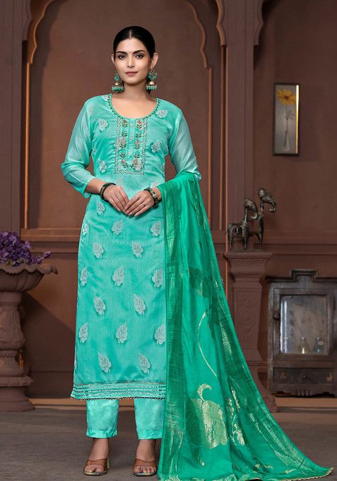 Sea Green Hand Embroidered Modal Kurta Set