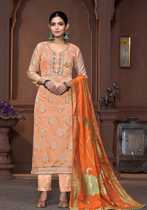 Peach Hand Embroidered Modal Kurta Set