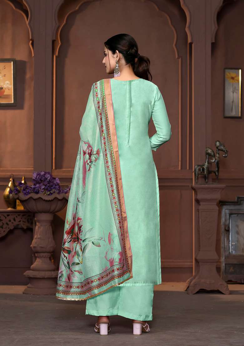 Sea Green Hand Embroidered Modal Kurta Set - Indya
