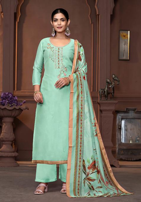 Sea Green Hand Embroidered Modal Kurta Set