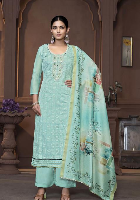 Sea Green Hand Embroidered Modal Kurta Set